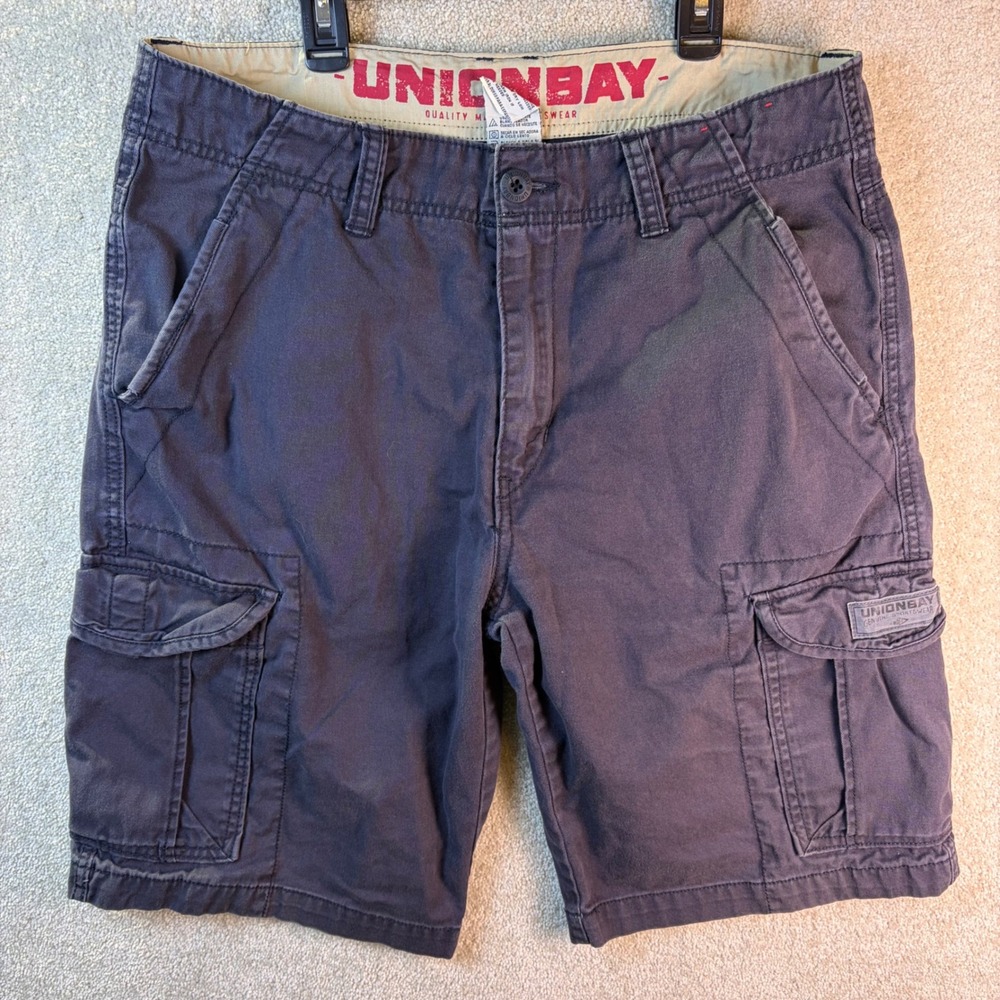 Unionbay Plugg Cargo Shorts Mens 34 Blue Tan Plaid Lot x2 Utility Distressed - Picture 2 of 8